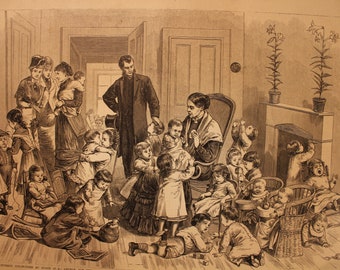 NY-"Nursery Established by Grace Church for the Care of Children of Working women" Frank Leslie Ill. Newspaper, Sept 21, 1878, 16x11in.