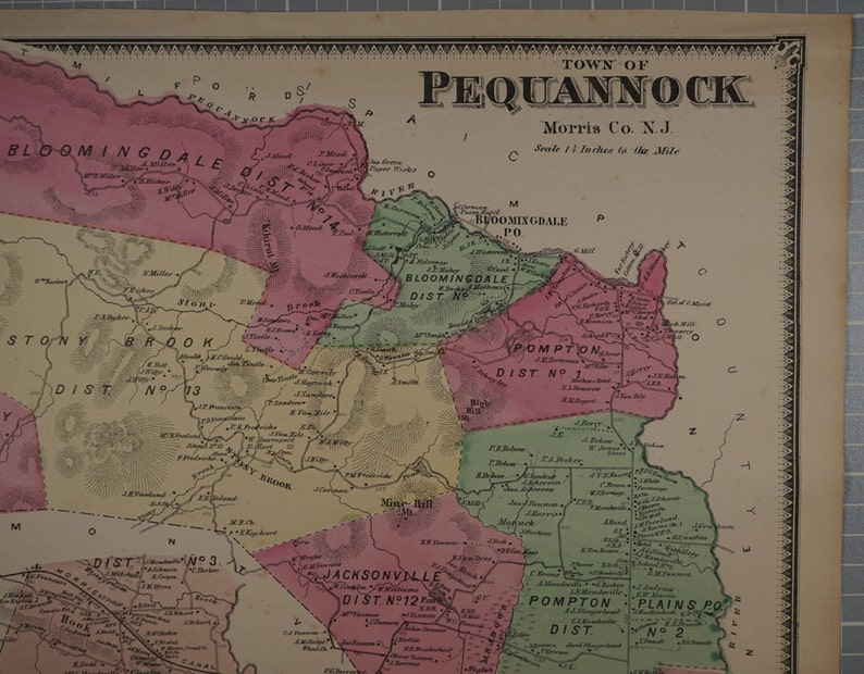 Original 1868 map of Pequannock NJ in Morris County. It is Etsy