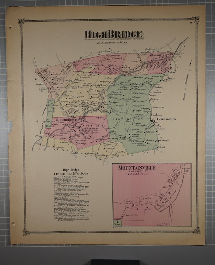 Vintage 1873 Map of High Bridge and Mountainville NJ Etsy