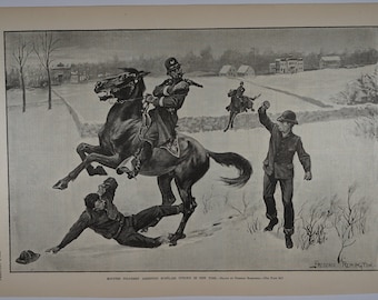 Mounted Policemen Arresting Burglars Uptown in New York