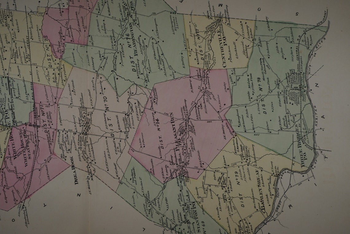 Original 1873 Map of Readington, NJ Etsy