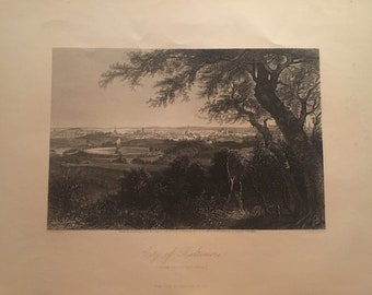 City of Baltimore (From Druid Hill Park), vintage, 1873, 9.25 x 11.5 inches, by William Cullen Bryant, Editor, Maryland, United States