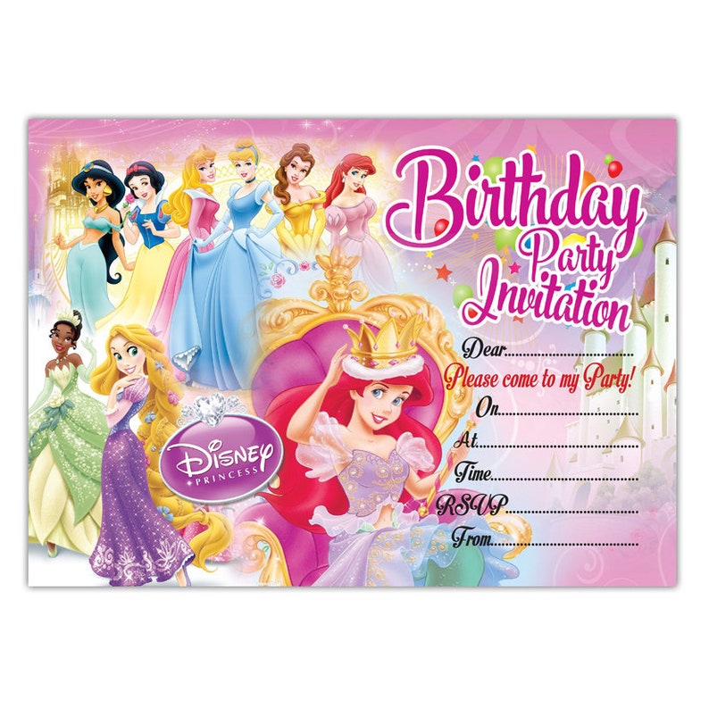 20 X Disney Princess Invitations Birthday Party Invite Cards Etsy