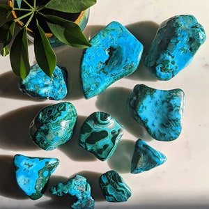 Malachite Chrysocolla Blend, Malacholla Stone, Malachite with Chrysocolla Polished Rocks, Green Malachite with Blue Chrysocolla from Congo