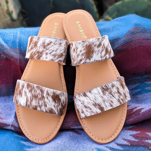Cowhide Slide Sandals Etsy