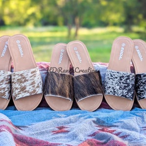 Cowhide leather sandals- Western Slides