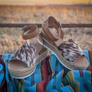 Cowhide Heels, Cowhide Wedges, Cowhide Platform Brown speckled