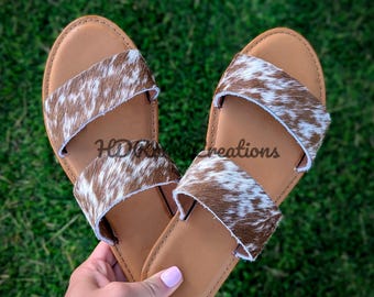 Cowhide Leather Sandals - Western Slides