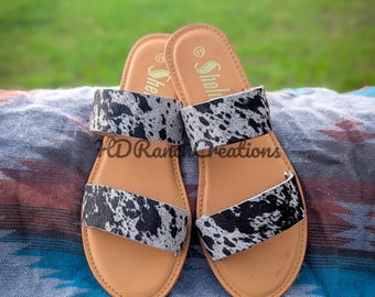 Cowhide Leather Sandals - Western Slides