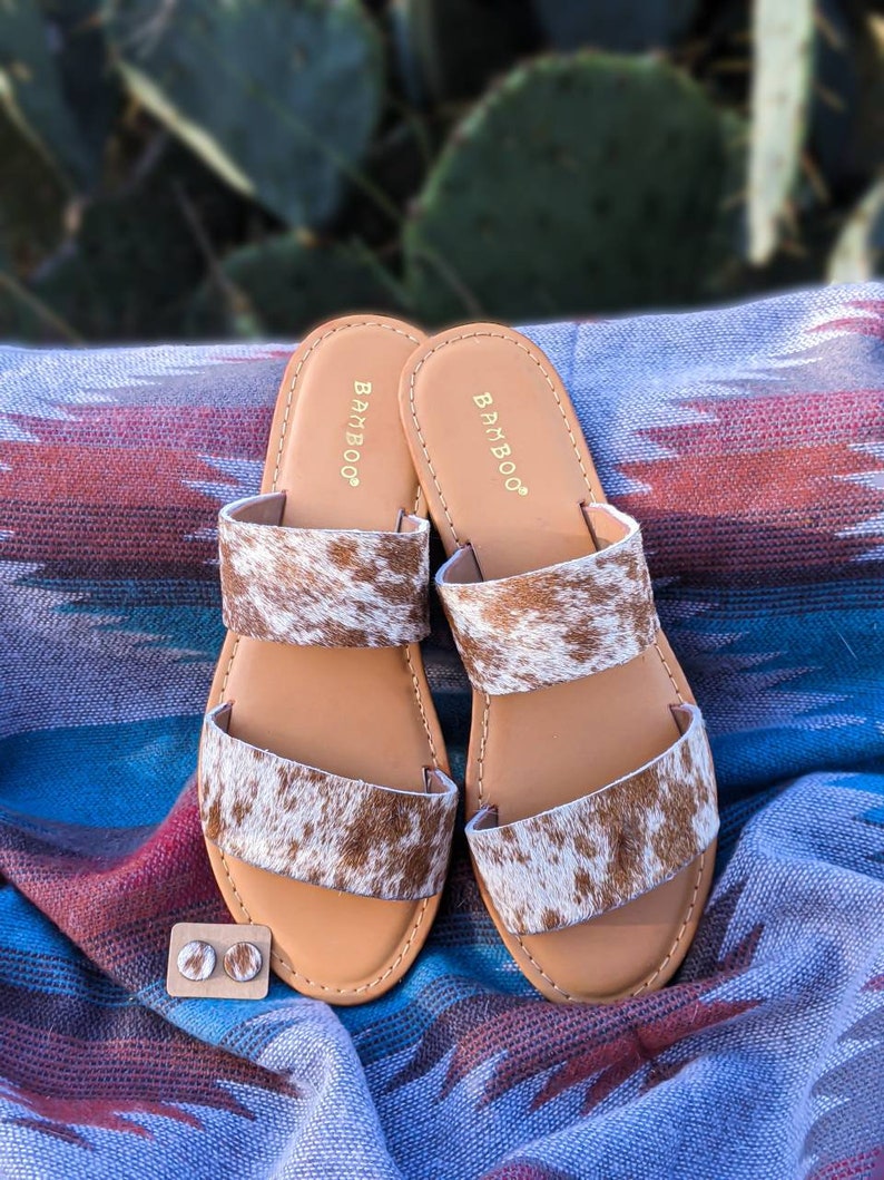 Custom Brown Speckled Cowhide Sandals Etsy