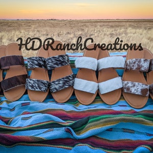 Cowhide slip on sandals sale
