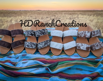 Cowhide Leather Sandals - Western Slides