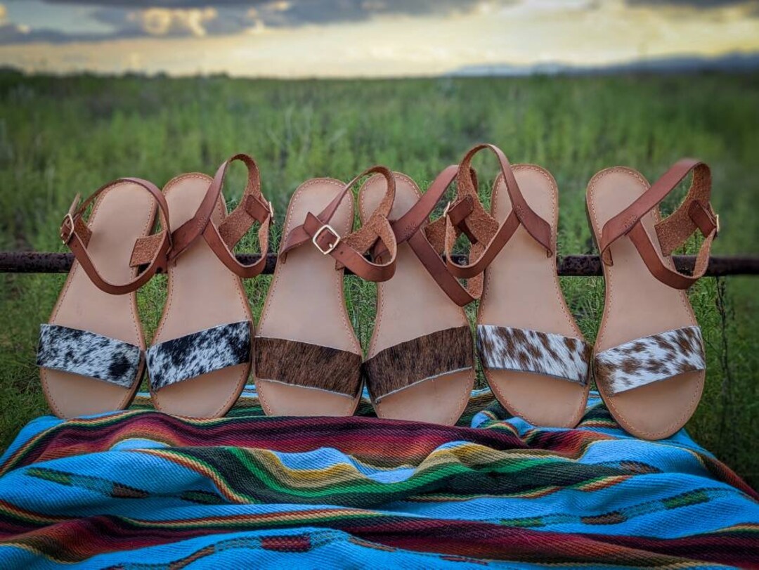 Cowhide Sandals Western Sandals Etsy