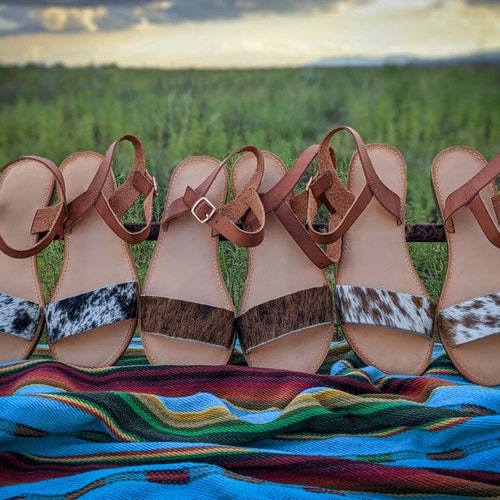 Cowhide Sandals Western Sandals Etsy