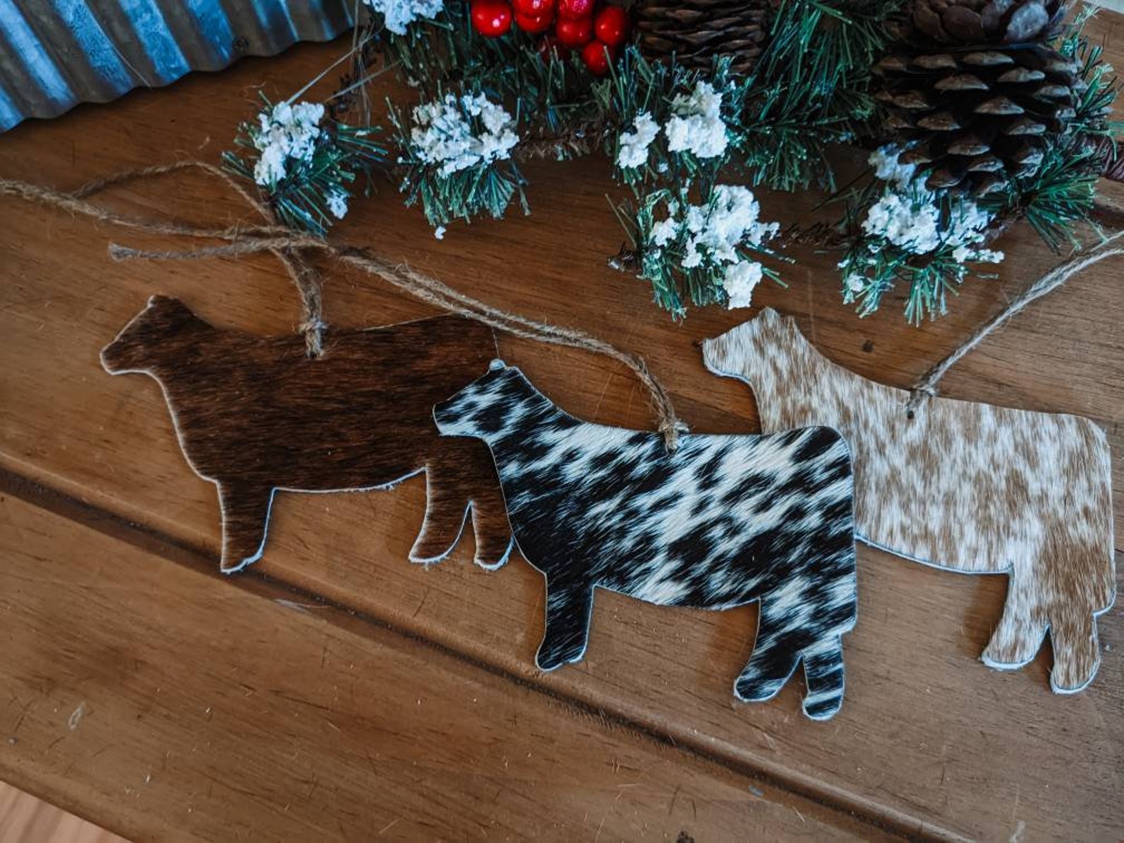 Cowhide Cow Christmas Ornaments Etsy