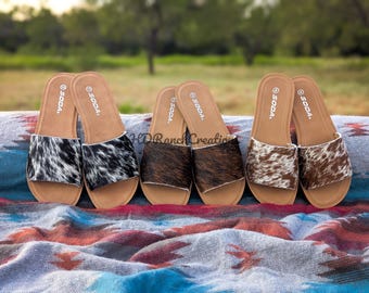 Cowhide leather sandals- Western Slides