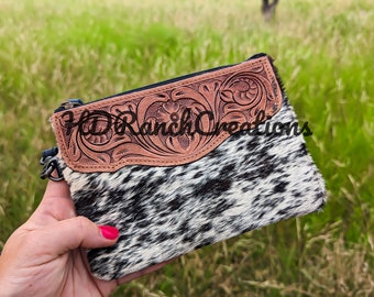 Cowhide Tooled Purse - Tooled Leather - Western Clutch - Cowhide Clutch - Wristlet Purse