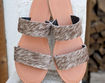 Cowhide Leather Sandals - Western Slides