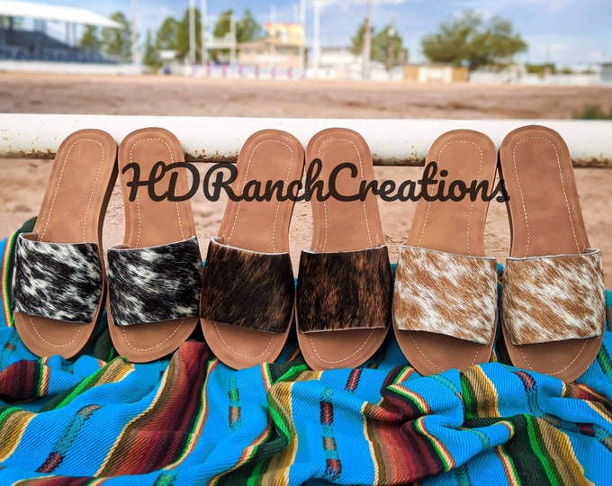 Genuine Cowhide Western Sandals Outdoor Flipflops Flats Footwear Etsy