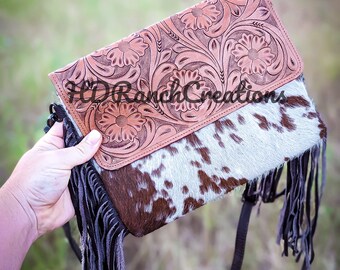 Cowhide fringe crossbody