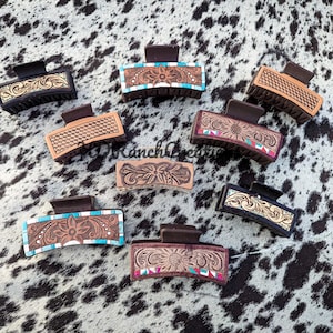 Tooled Leather Claw clips - Western Hair Clips