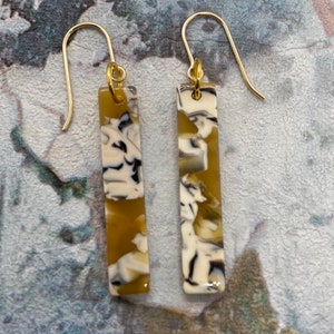 Abstract Patterned Acetate Bar 14K Gold Filled Earrings.