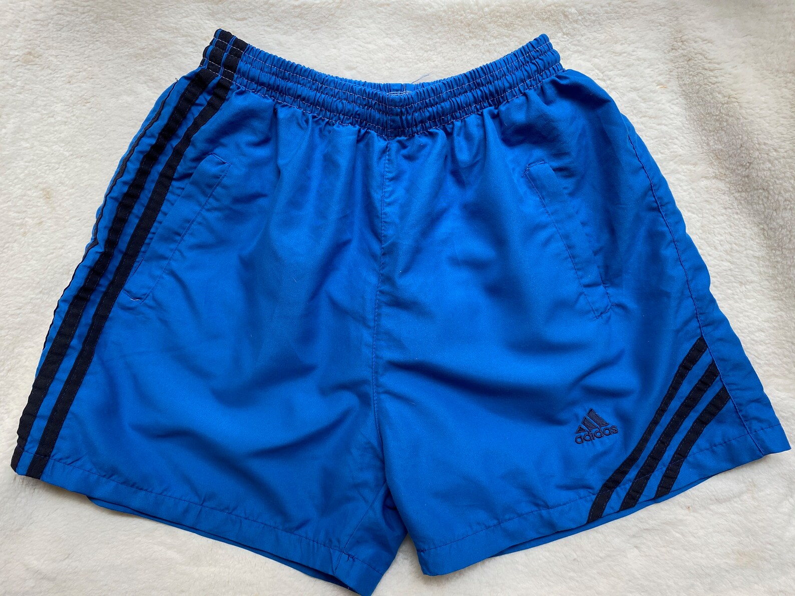 Vintage Adidas Men Bright Blue Shorts Size L Logo Three | Etsy