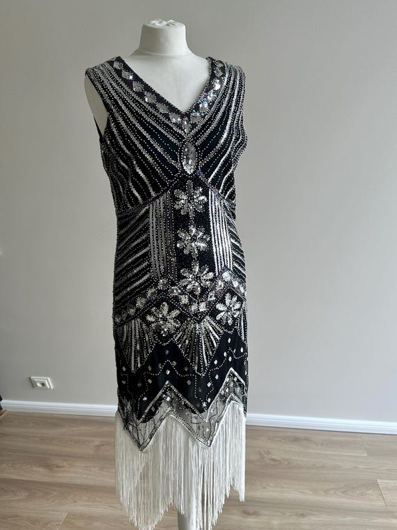 handmade sequin dress Vintage Handmade Sequin Dress Gatsby Style Floral Beaded S/M