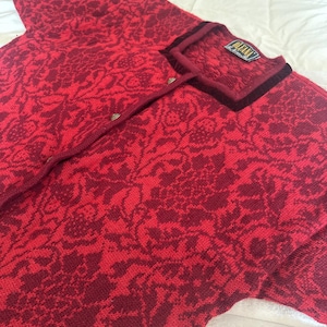 Suéter feminino vintage Oleana de lã vermelha, tamanho G