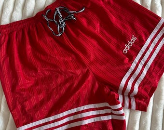 Vintage Adidas Red Shorts Stripes Size L D7 Shinny Soccer Football