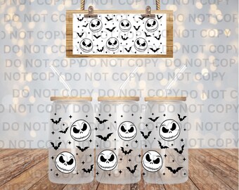Halloween Nightmare Uv dtf wrap, cup wrap, uvdtf wrap, ready to apply uv dtf, UV DTF decal 16oz cup wrap jack and bats wrap