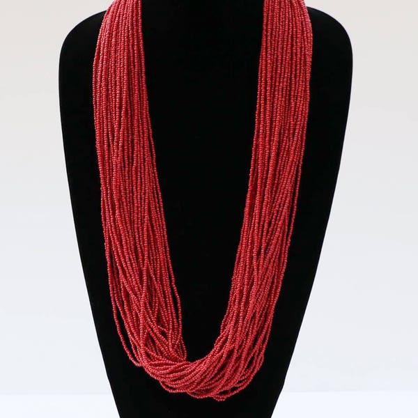 Layered Coral Red Iridescent Hanmade Beads Necklace