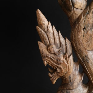 Antico thai Naga-Chofa Dragon Architettura legno intaglio primitivo interno decorazione. Arte rara. #AR01