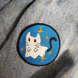 Spooky cat ghost embroidery patch