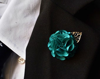 Fleur de feuille d'or faite à la main de sarcelle verte, épinglette fabriquée à la main, broches de boutonnière de mode hommes femmes accessoires de fête d'affaires de mariage