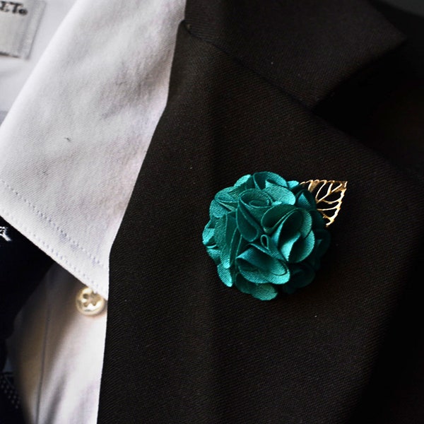 Groene groenblauw handgemaakte bladgoud bloem, handgemaakte reversspeld, mode boutonnière pin broches mannen vrouwen bruiloft bedrijfsfeest accessoires