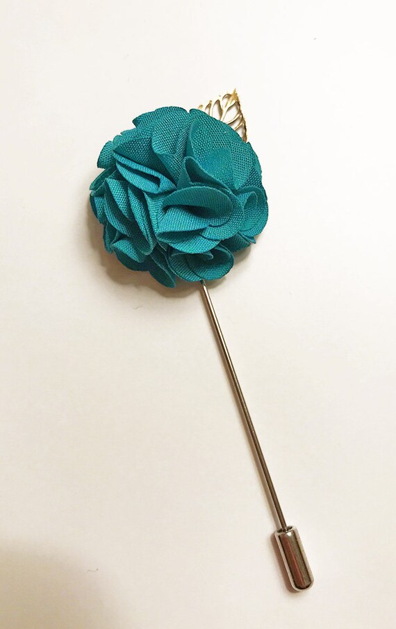 Fashion Habitat Mint Green Rose Gold Metal Leaf Fabric Lapel Pin - Prom Wedding Boutonniere - Stainless Steel - Made UK