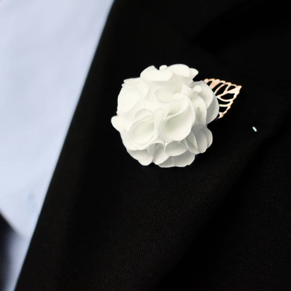 White Handmade Golden Leaf Flower, Handcrafted Lapel Pin, Fashion Boutonniere Pin Brooches For Men Women Wedding Business Party Accessories