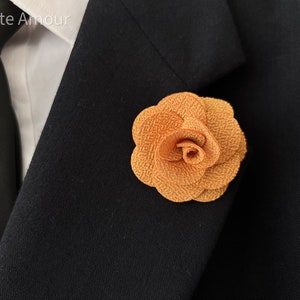 Mustard Yellow Rose Handmade/Handcrafted Flower Lapel Pin, Fashion Boutonniere Pin Brooches For Men Women Wedding Business Party Accessories