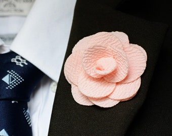 Pink Rose Handmade/Handcrafted Flower Lapel Pin, Fashion Boutonniere Pin Brooches For Men Women Wedding Business Party Accessories