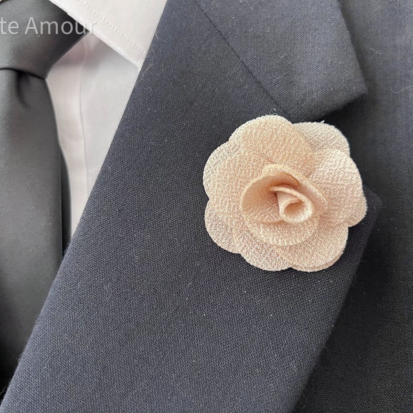 Taupe Cream Rose Handmade/Handcrafted Flower Lapel Pin, Fashion Boutonniere Pin Brooches For Men Women Wedding Business Party Accessories