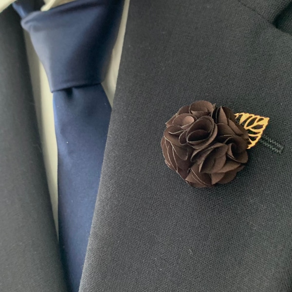 Dark Brown Handmade Golden Leaf Flower, Handcrafted Lapel Pin, Fashion Boutonniere Pin Brooches Men Women Wedding Business Party Accessories