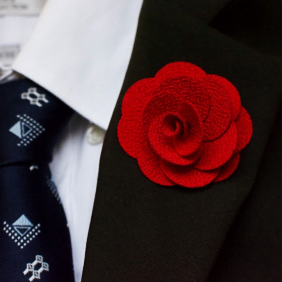 Brooch Men Floral Pin Suit Shirt Corsage Collar Lapel Pin Clothes Accessory  Red