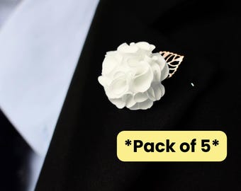 White Flower Lapel Pin for Men, Wedding Flower Lapel Pin, Suit Flower Lapel, Groom Flower Pin, Groomsmen Flower Pin, White Rose Boutonniere