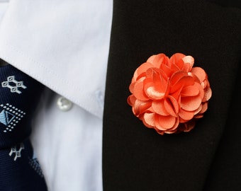 Fleur faite main pivoine orange, épinglette artisanale, épingles à boutonnière mode pour homme femme mariage accessoires de fête d'entreprise