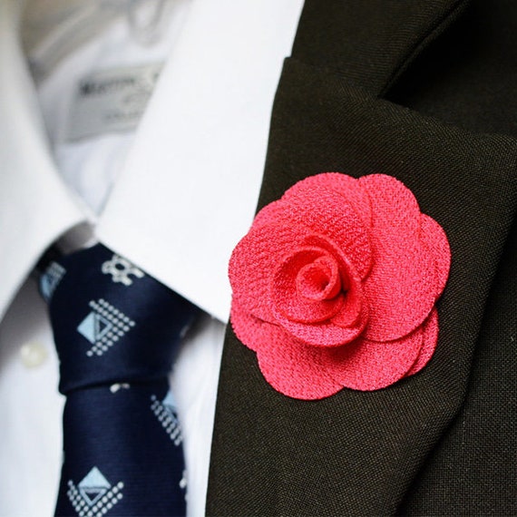 Bright Pink Rose Handmade/handcrafted Flower Lapel Pin, Fashion Boutonniere  Pin Brooches for Men Women Wedding Business Party Accessories 