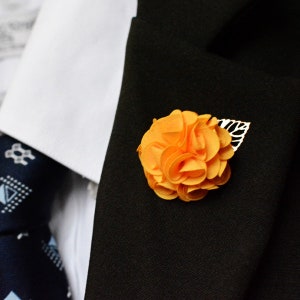 Yellow Orange Handmade Golden Leaf Flower, Handcrafted Lapel Pin, Fashion Boutonniere Brooches Men Women Wedding Business Party Accessories