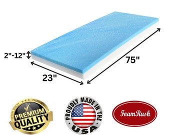 23" x 75" Gel Memory Foam, High Density Upholstery Foam, Bench Cushion Replacement, Seat Replacement, Foam Rubber Padding, Foam Sheet