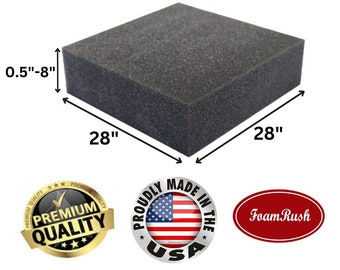 28" x 28"  Charcoal High Density Upholstery Foam Cushion, Foam Padding, Seat Replacement, Cushion Replacement, Wheelchair Cushion