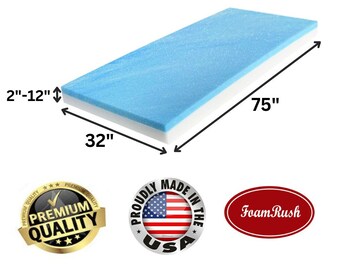 32" x 75" Gel Memory Foam, High Density Upholstery Foam, Bench Cushion Replacement, Seat Replacement, Foam Rubber Padding, Foam Sheet